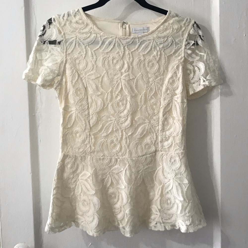 Charter Club ivory lace peplum shirt